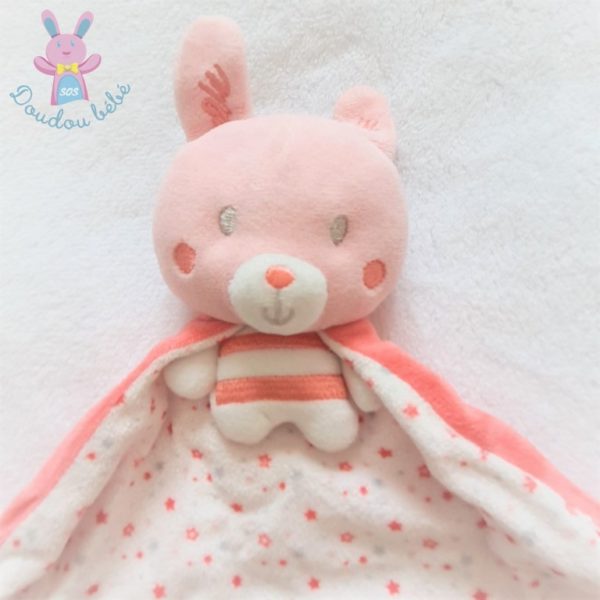 Doudou Lapin rose blanc cape étoiles fleurs MOTS D'ENFANTS