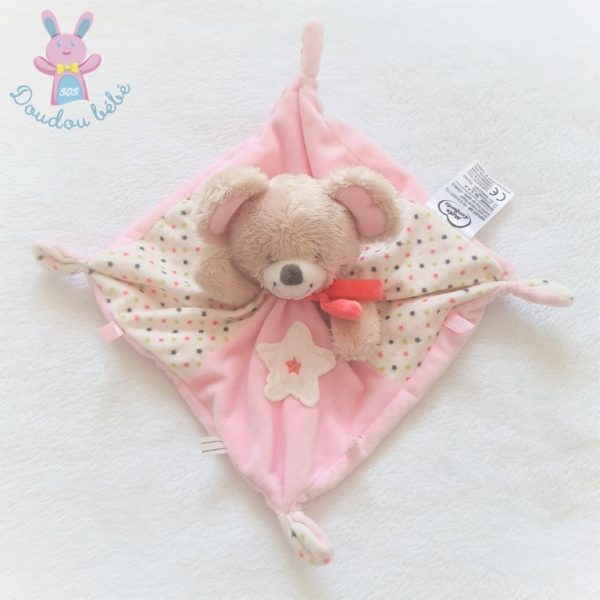 Doudou plat Souris beige rose blanc étoiles MOTS D'ENFANTS