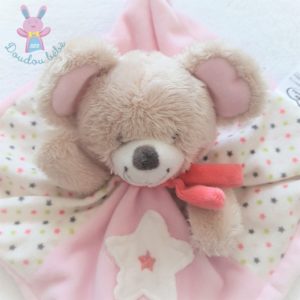 Doudou plat Souris beige rose blanc étoiles MOTS D’ENFANTS