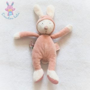 Doudou Lapin grelot rose blanc Myrtille et Capucine MOULIN ROTY