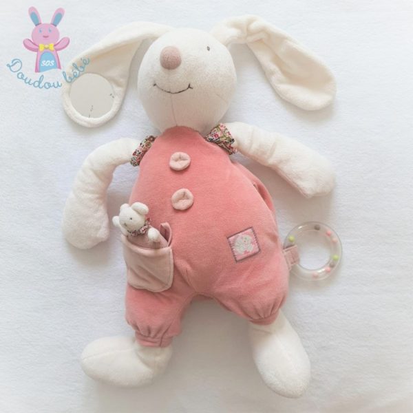 Doudou Lapin d'activités Myrtille et Capucine rose blanc MOULIN ROTY