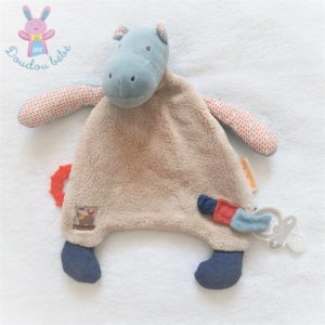 Doudou plat Hippopotame beige bleu Les Papoum MOULIN ROTY