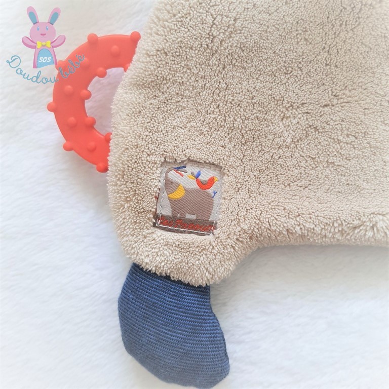 Doudou plat Hippopotame beige bleu Les Papoum MOULIN ROTY