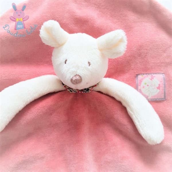 Doudou plat Souris rond rose blanc Myrtille et Capucine MOULIN ROTY