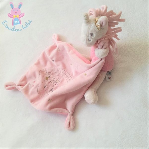 Doudou Licorne rose blanc mouchoir Lili NICOTOY SIMBA