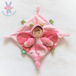 Doudou plat Poupée Papillon rose fuchsia NICOTOY