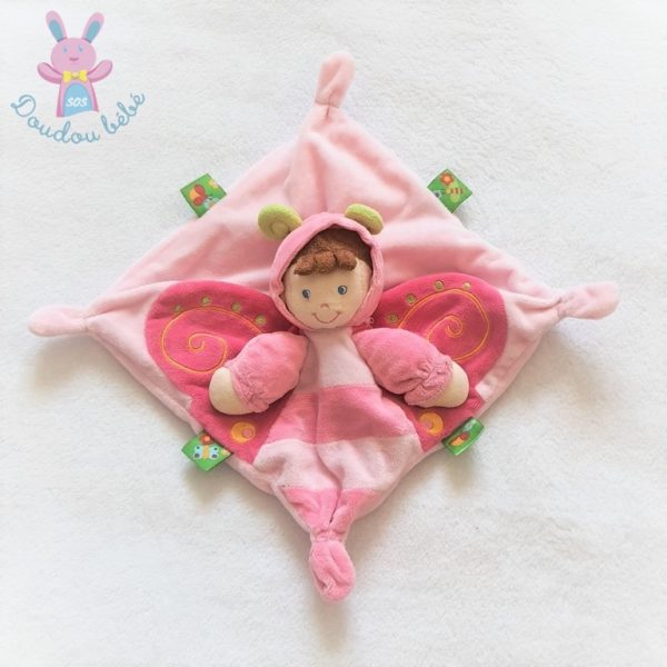 Doudou plat Poupée Papillon rose fuchsia NICOTOY