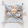 Doudou plat Lapin beige bleu rayé ABC attache tétine NICOTOY