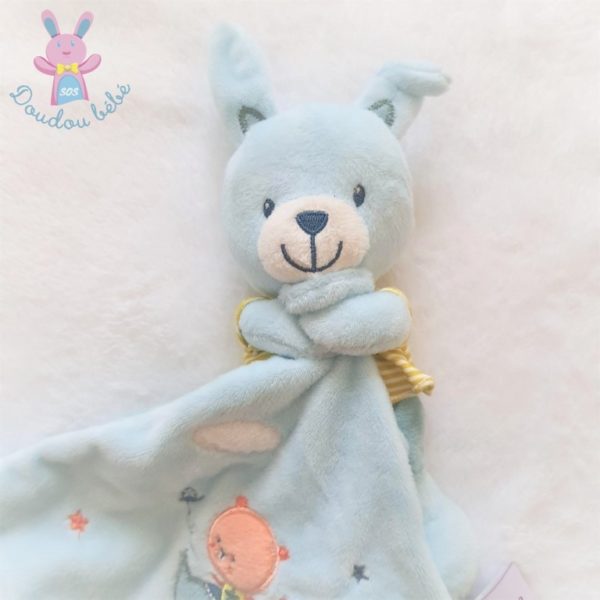 Doudou Lapin bleu mouchoir avion ours nuages étoiles POMMETTE