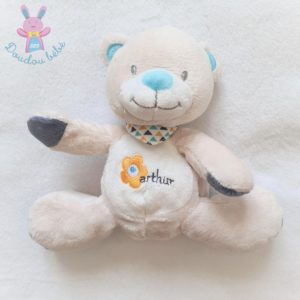 Doudou OURS Arthur beige et bleu avec bandana Bébisol