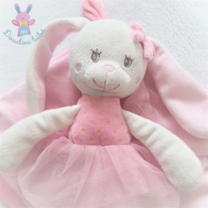 Doudou plat Lapin danseuse rose blanc tulle TEX BABY