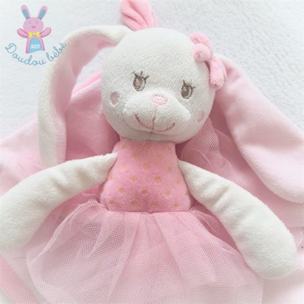 Doudou plat Lapin danseuse rose blanc tulle TEX BABY