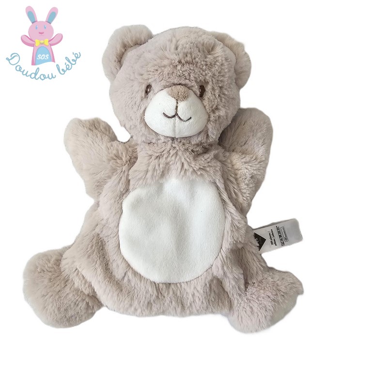 Doudou marionnette Ours beige clair blanc TEX