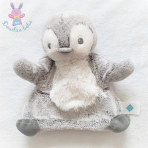 Doudou marionnette Pingouin gris chiné et blanc TEX BABY