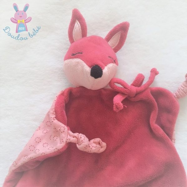 Doudou plat Renard rose framboise fleurs VERTBAUDET