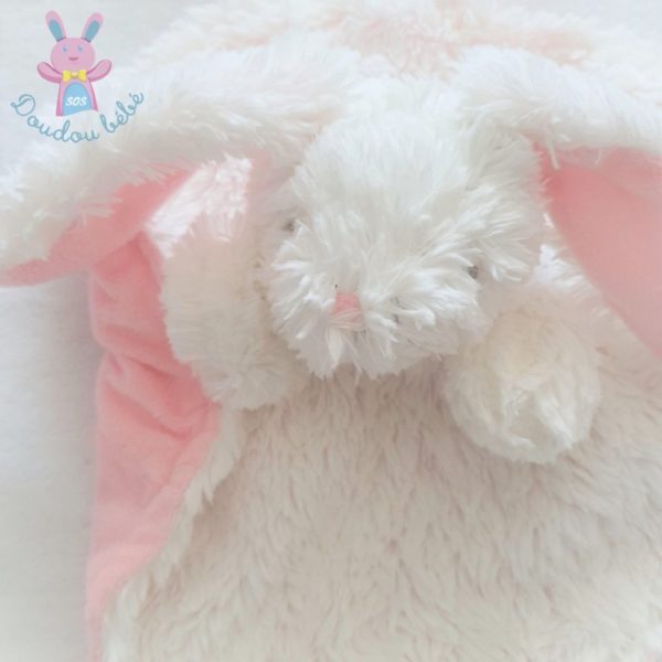 Doudou plat Lapin marionnette rond blanc rose Tom & Zoé