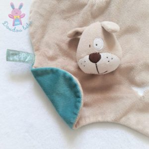 Doudou plat Chien beige blanc bleu os dentition Prémaman