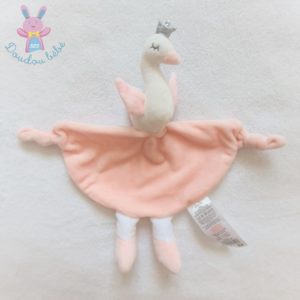 Doudou plat Cygne grelot rose blanc TOM & KIDDY