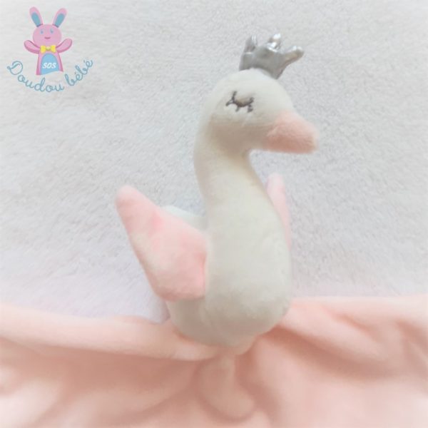 Doudou plat Cygne grelot rose blanc TOM & KIDDY