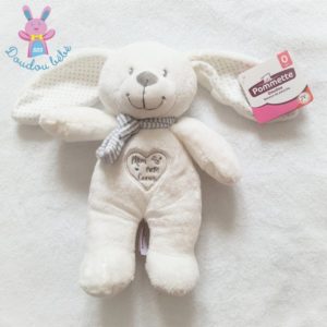 Doudou Lapin blanc gris pois rayé Mon petit cœur POMMETTE