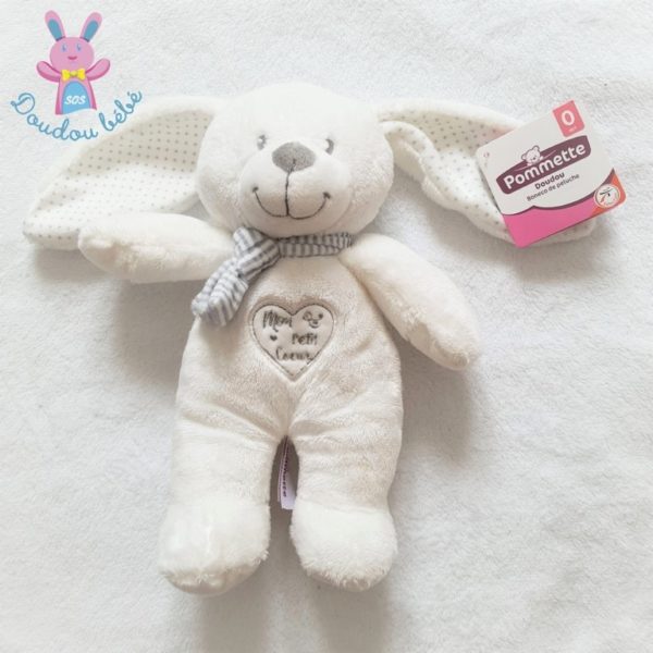 Doudou Lapin blanc gris mon petit cœur POMMETTE