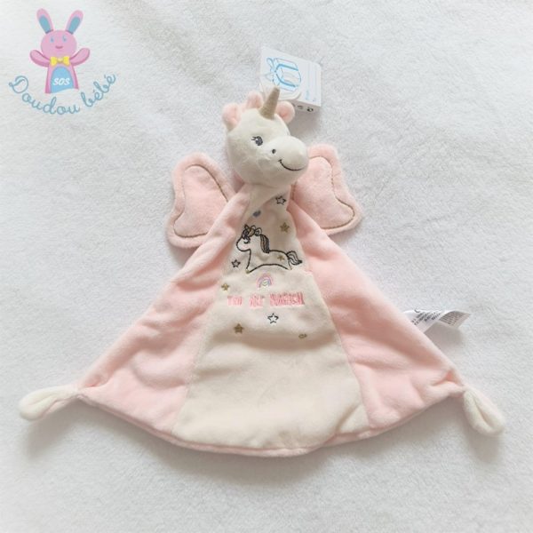 Doudou plat Licorne rose blanc étoiles "You are magical" SIMBA