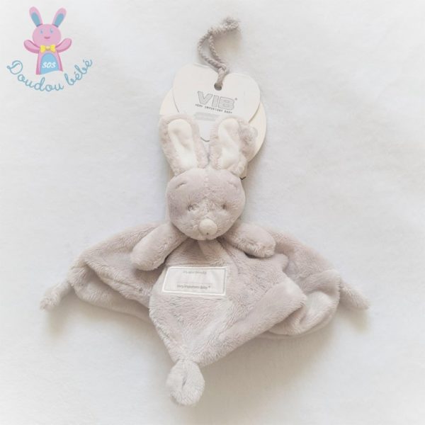 Doudou plat Lapin gris et blanc Very Important Baby VIB