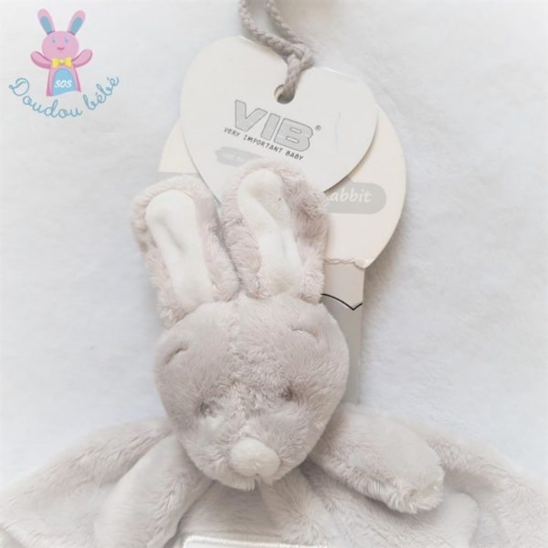 Doudou plat Lapin gris et blanc Very Important Baby VIB