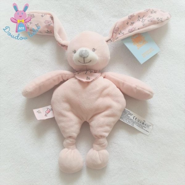 Doudou Lapin rose blanc oiseaux cages BOUT'CHOU MONOPRIX