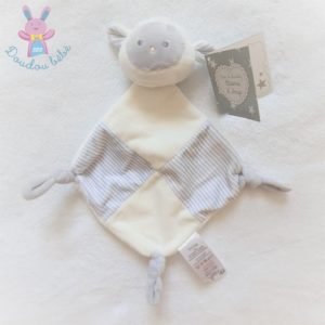 Doudou plat Mouton blanc gris rayé TOM & KIDDY