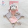 Doudou plat Chien grelot gris rose rayé TOM & KIDDY