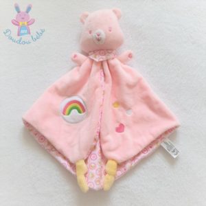 Doudou plat Ours Bisounours grelot rose cœurs arc en ciel JEMINI