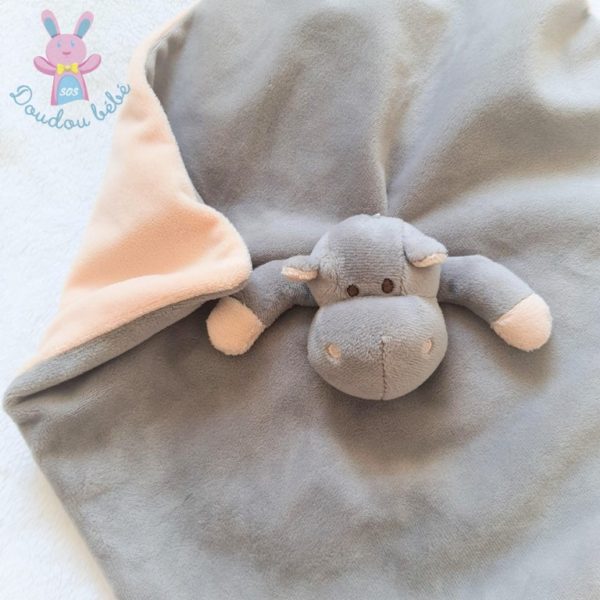 Doudou plat Hippopotame tout doux gris et beige FLOPPYS