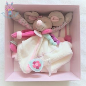 Doudou plat Souris Pearly rose blanc DOUDOU ET COMPAGNIE