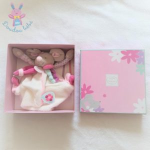 Doudou plat Souris Pearly rose blanc DOUDOU ET COMPAGNIE