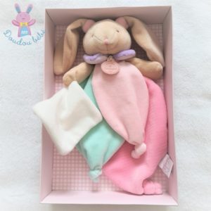 Lapin rose vert mouchoir collector microfibre DOUDOU ET COMPAGNIE