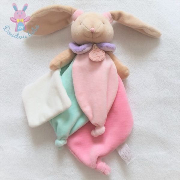 Lapin rose vert mouchoir collector microfibre DOUDOU ET COMPAGNIE