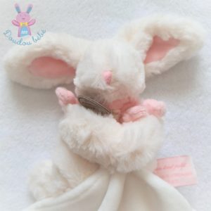 Lapin blanc rose bonbon mouchoir DOUDOU ET COMPAGNIE