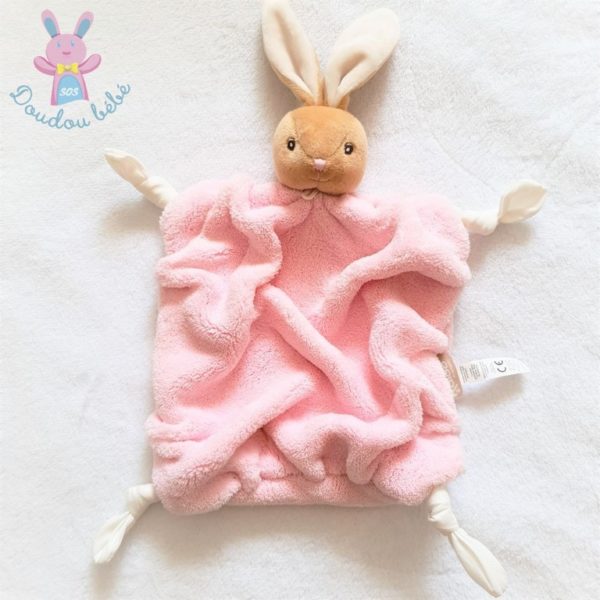 Doudou plat Lapin plume rose beige blanc KALOO