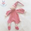 Doudou plat SOURIS collection Balthazar et Valentine Velours beige rouge et rayé avec long bonnet rayé