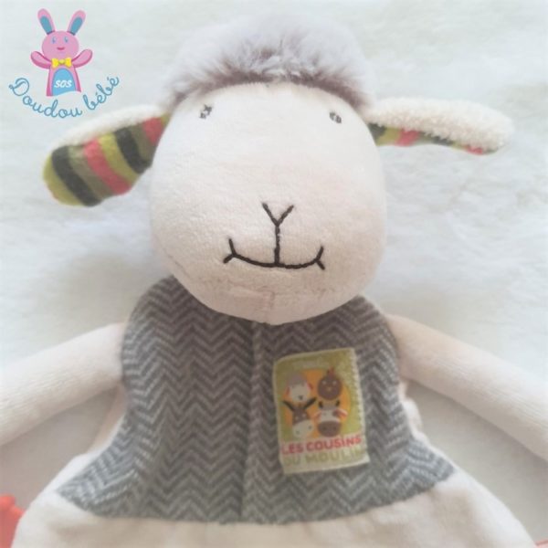 Doudou plat Mouton plat blanc gris Les Cousins MOULIN ROTY