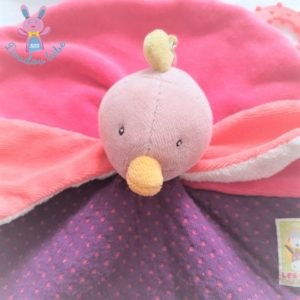 Doudou plat Poule Oiseau rose violet Les Cousins MOULIN ROTY