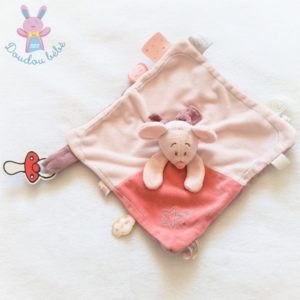 Doudou plat Souris Mia rose attache tétine NOUKIE’S