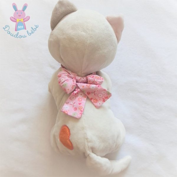 Doudou Chat Iris et Babette blanc rose 35 cm NOUKIE'S