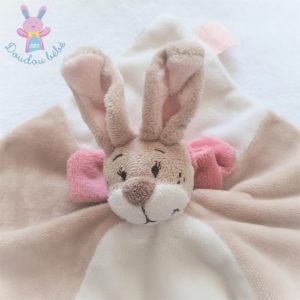 Doudou plat Lapin Oscarine beige blanc rose NOUKIE’S