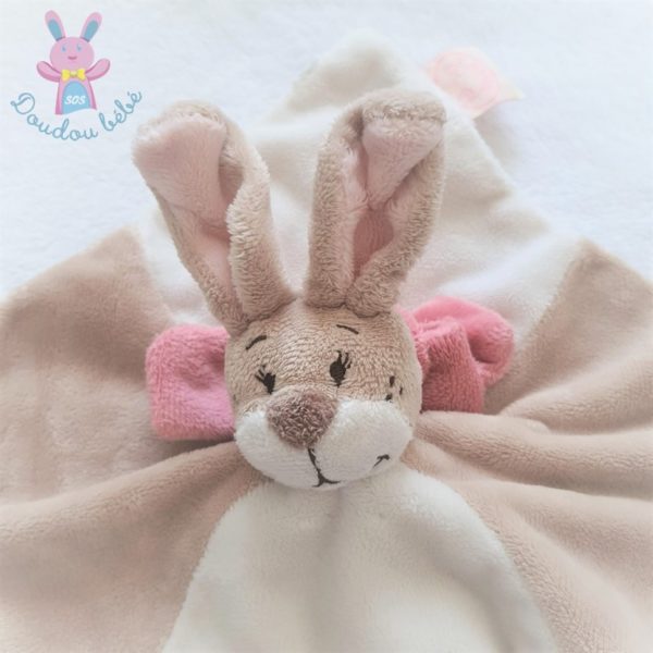 Doudou plat Lapin Oscarine beige blanc rose NOUKIE'S