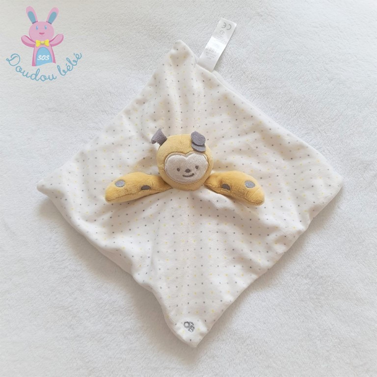 Doudou plat Papillon jaune gris blanc à pois OBAIBI