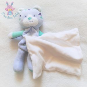 Doudou Tigre Cajou bleu vert mouchoir blanc SUCRE D’ORGE