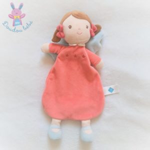 Doudou plat Poupée ange rose ailes bleu TEX BABY