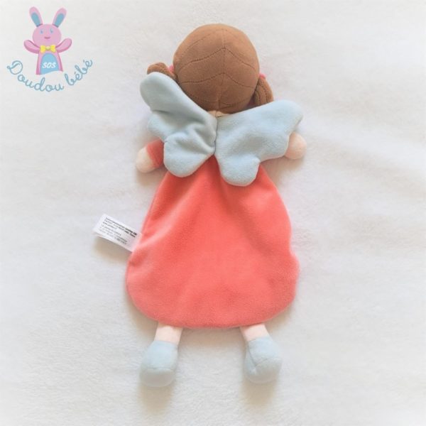 Doudou plat Poupée ange rose ailes bleu TEX BABY